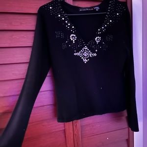 Size XL, long sleeve, stretchy knit sweater top w/ silver sequin detail